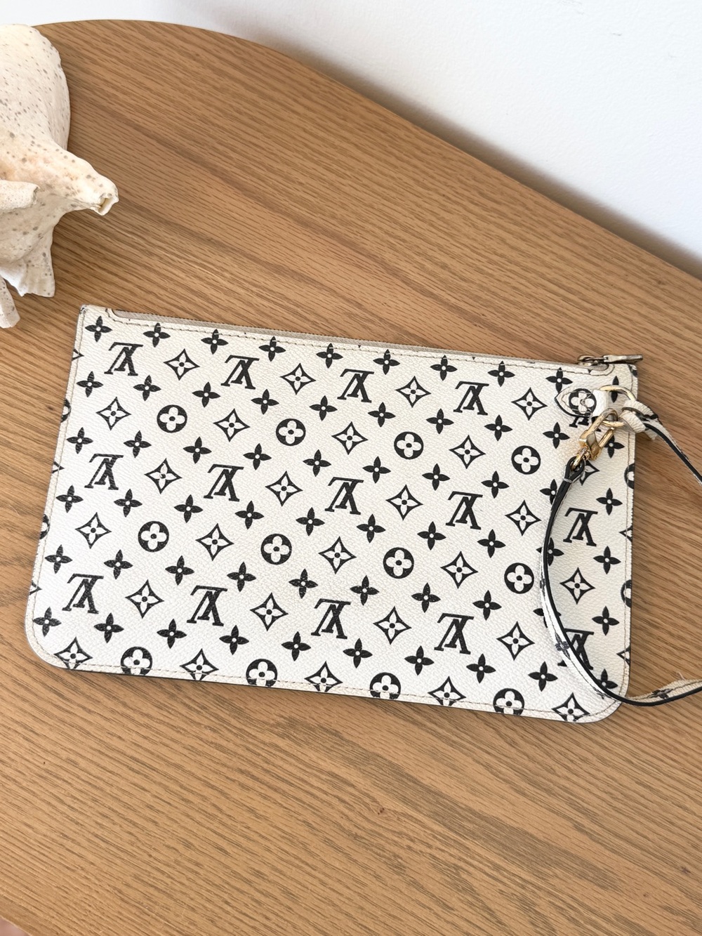 White and Black Monogram Wristlet Pouch